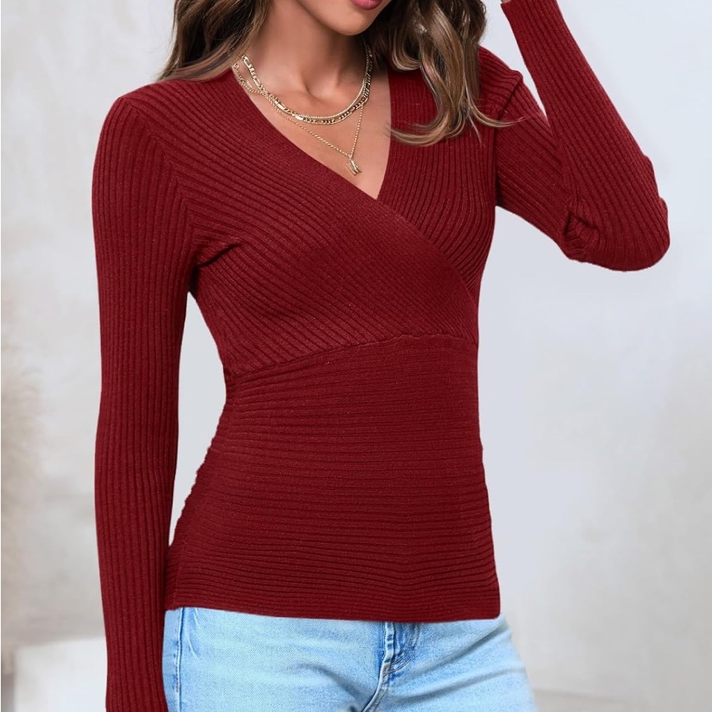 Women's Ribbed V-Neck Wrap sweater